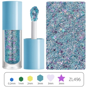 Detail of glitter gel with hexagon, heart, and star shapes in mixed sizes and colors