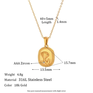 18K gold plated stainless steel rose oval necklace with AAA cubic zirconia stones