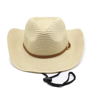 Chapeau de cowboy en paille style western avec bord de 9cm et ruban en cuir pour le soleil