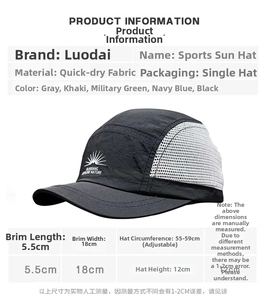 Size guide for vintage color-block five-panel baseball cap with quick-dry mesh details