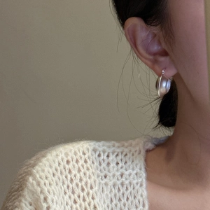 Minimalist S925 sterling silver matte hoop earrings with a sleek curved bowl design
