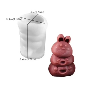 Detail view of cartoon rabbit candle silicone mold with clear dimensions in cm and inch