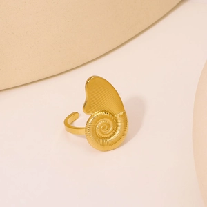 Golden nautilus shell spiral ring with minimalist adjustable opening design for women