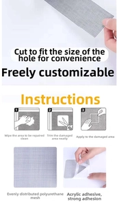 PU mesh screen repair patch with strong acrylic adhesive for quick hole fixing