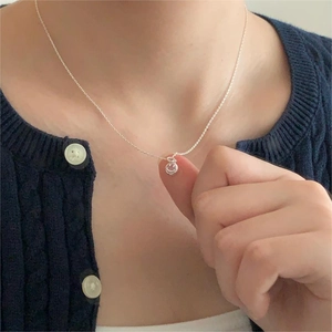 925 Sterling Silver Smiley Face Pendant Necklace Minimalist Elegant Zircon Korean Style Jewelry For Women