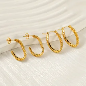 Vintage Woven Hoop Earrings Stainless Steel 18K Gold Plated Braided Twisted Geometric C Shape For Women Elegant