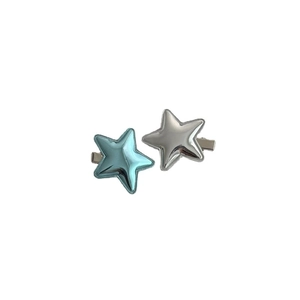 Y2K style metallic silver and light blue star hair clips with alligator clip base