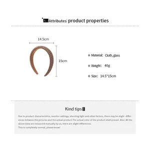 Size chart showing dimensions of 14.5x15cm for the brown beaded mesh headband
