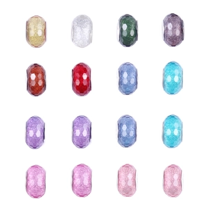 Macro view of 16 colorful faceted glitter beads with metal cores for DIY jewelry sets