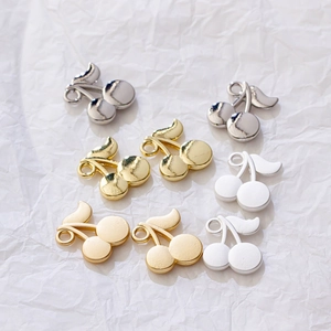 Minimalist cherry pendant charms in gold and silver finishes for DIY jewelry making