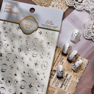 Silver Star Moon Nail Art Stickers 3D Embossed Metallic Decals DIY Manicure Decorations