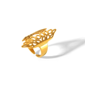 Anello aperto retrò in acciaio inossidabile placcato oro 18K con motivo a foglia