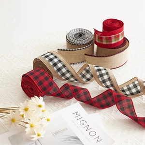 5cm Christmas ribbon set with plaid and burlap patterns for DIY festive tree decoration