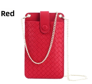 Mini sac bandoulière rouge en cuir tressé avec chaîne dorée et fermeture à pression