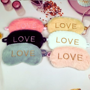 Breathable faux rabbit fur sleep masks in six colors with LOVE embroidery