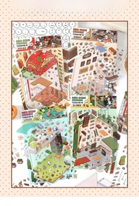 Close-up of 2.5D cute cartoon bear cafe and camping PET stickers for scrapbooking