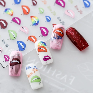 5D Embossed Nail Art Stickers Vampire Lips Fangs Bite Me Letters Punk Gothic Sexy Red Lip Decals DIY Manicure