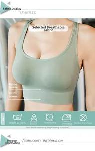 Detail view of breathable chinlon and spandex fabric on a green sports bra for women