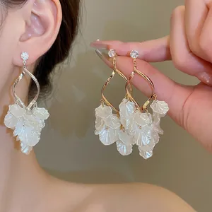 Flower Petal Dangle Earrings With Zircon And 925 Sterling Silver Earring Post Bohemian Vacation Style Elegant Jewelry