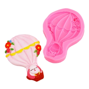 Heißluftballon Silikonform mit rosa Kaninchen Fondant Dekoration für Kuchen und Schokolade