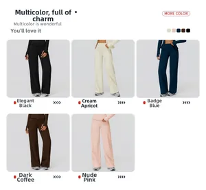 Detailed color palette of high-waist wide-leg lounge pants in five soft versatile shades