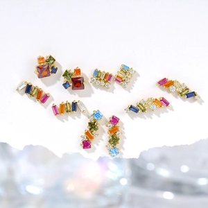 Bohemian gold plated S925 sterling silver earrings with colorful rainbow zircons
