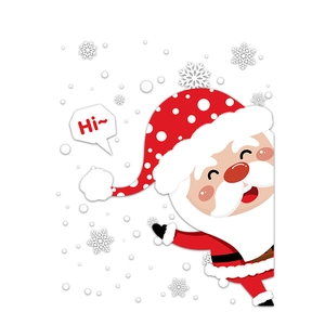 Santa Claus window sticker with Hi dialogue and snowflakes for Christmas mall decoration