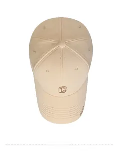 Top-down view of beige cotton baseball cap with C and Chance embroidery detail