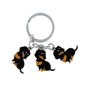 American style dachshund metal keychain with three creative cartoon dog pendants