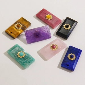 Rectangular natural stone pendants with gold star settings in various crystal colors