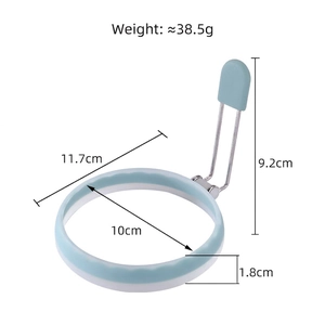 Stampo per uova in acciaio inox e silicone blu con manico pieghevole da 11,7 cm