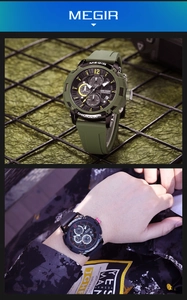 Vue macro de la montre militaire chronographe avec aiguilles lumineuses