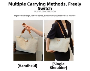 Gray canvas tote bag featuring brown leather straps and multiple carrying methods