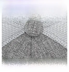 Close-up of durable sewing crafts on the grey linen and mesh panel of the sun hat