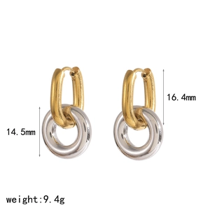 Detailed size and weight specs for these two-tone 18k gold plated stainless steel earrings