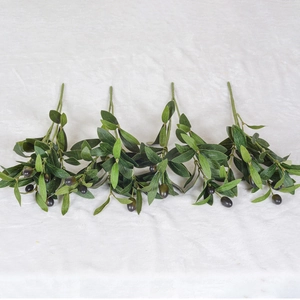 Artificial olive branches with green leaves and dark fruits for home decor photography