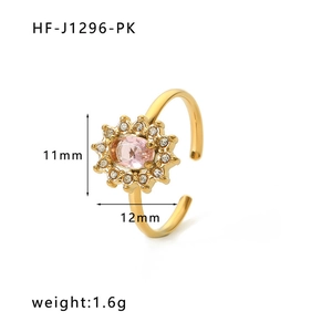 Detail view of gold open ring with pink oval gemstone and dimensions for jewelry design