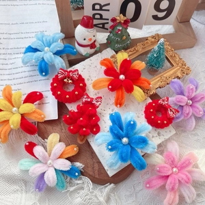 Handmade plush bow brooch and colorful flower hair pins with pearls for Christmas gifts