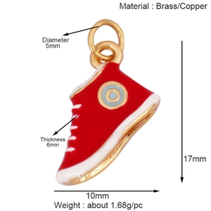 Pendentif basket rouge en laiton de 17mm avec anneau de 5mm pour la création de bijoux