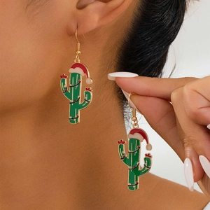 Christmas Drop Earrings Alloy Enamel Christmas Tree Reindeer Cactus Bell Bow Cartoon Festive Women Girls