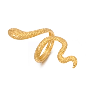 Adjustable gold plated snake ring with detailed scale texture and retro minimalist design