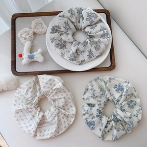 Three-piece set of floral cotton scrunchies in minimalist Korean style hair accessories