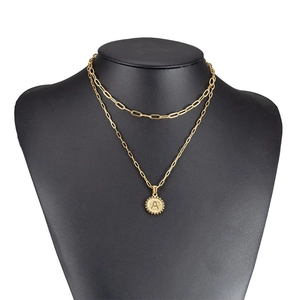 Double-layered 18K gold plated stainless steel paperclip necklace with letter A pendant