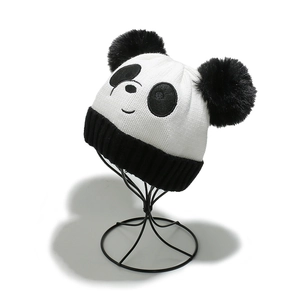 Bonnet panda mignon pour filles avec pompons en fourrure et doublure polaire
