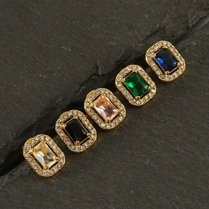 18K gold plated stainless steel stud earrings with colorful square zircon crystals
