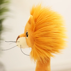 Realistic stuffed lion plush toy with soft orange mane and fluffy yellow fur