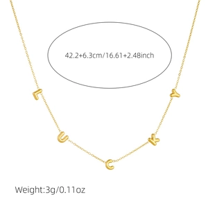 Close-up of gold choker necklace with LUCKY letters, 42.2+6.3cm adjustable length