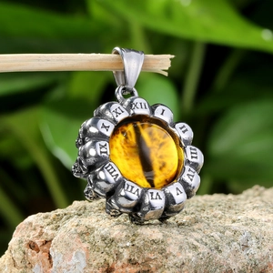 Punk style Roman numeral devil eye pendant with tiger eye stone and skull relief