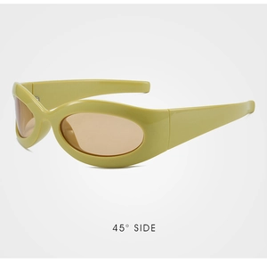 45-degree side view of yellow polarized sports sunglasses with brown lenses