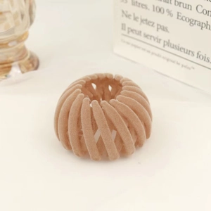 Sparkling velvet bird nest hair clip in beige, expandable hair tie for buns and ponytails